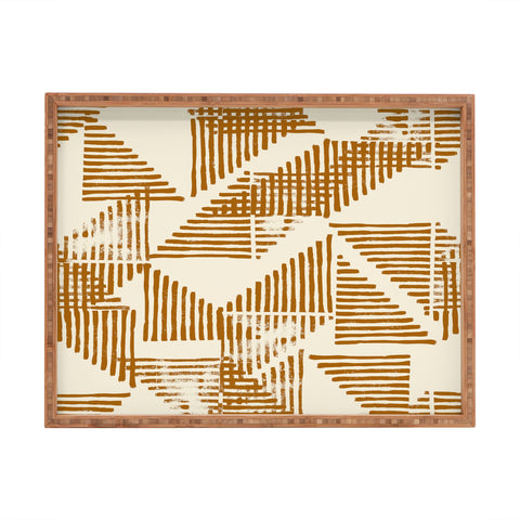 Becky Bailey Stripe Triangle Block Print Geometric Pattern in Orange Rectangular Tray