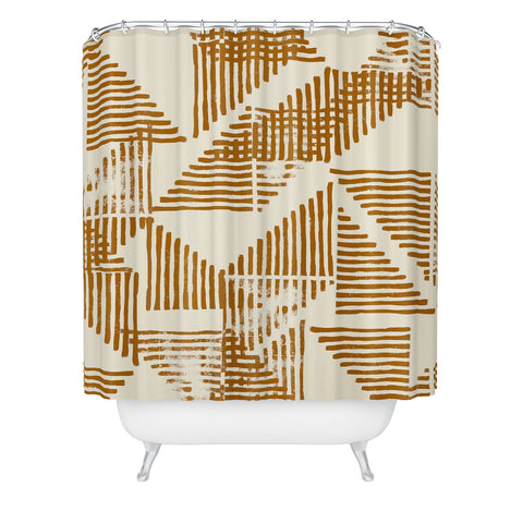 Becky Bailey Stripe Triangle Block Print Geometric Pattern in Orange Shower Curtain