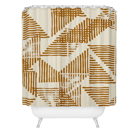 Becky Bailey Stripe Triangle Block Print Geometric Pattern in Orange Shower Curtain