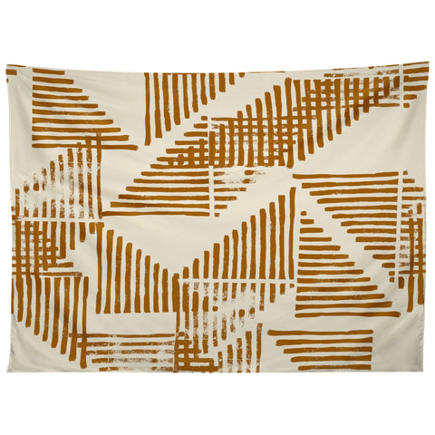 Becky Bailey Stripe Triangle Block Print Geometric Pattern in Orange Tapestry