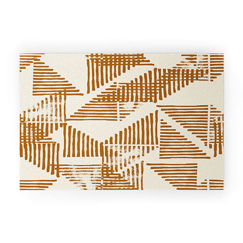 Becky Bailey Stripe Triangle Block Print Geometric Pattern in Orange Welcome Mat