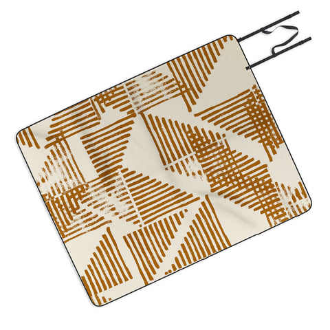 Becky Bailey Stripe Triangle Block Print Geometric Pattern in Orange Outdoor Blanket