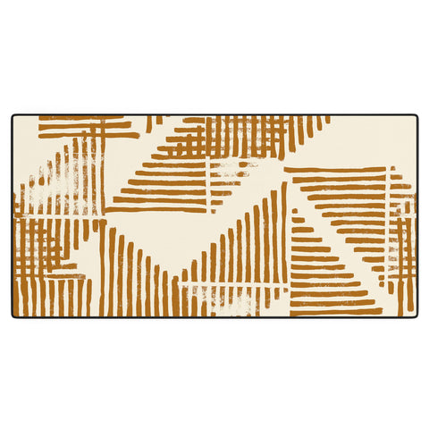 Becky Bailey Stripe Triangle Block Print Geometric Pattern in Orange Desk Mat