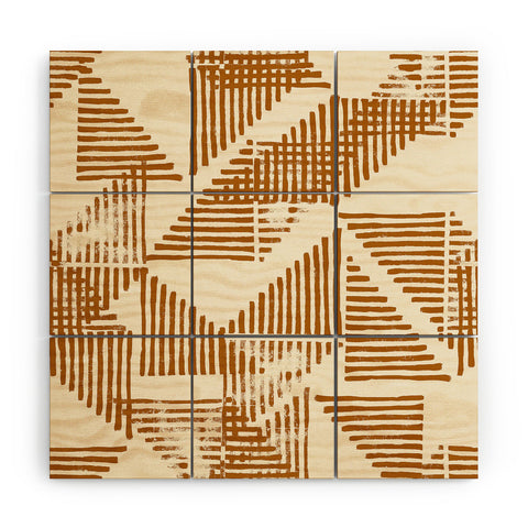 Becky Bailey Stripe Triangle Block Print Geometric Pattern in Orange Wood Wall Mural