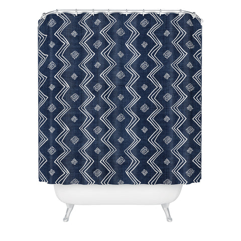 Becky Bailey Village in Navy Blue Shower Curtain