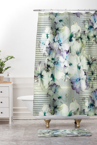 Bel Lefosse Design Flowers And Lines Shower Curtain And Mat