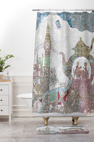 Belle13 4 O Clock Tea London Map Shower Curtain And Mat