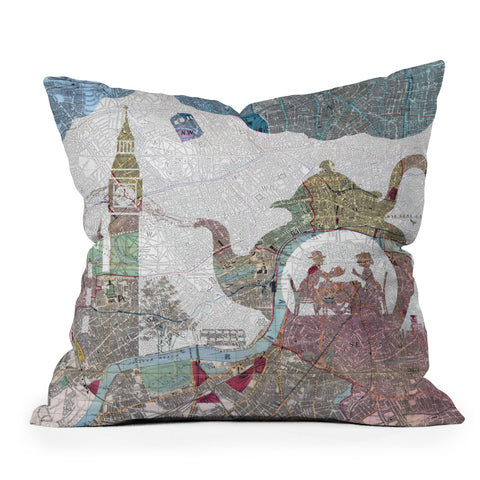 Belle13 4 O Clock Tea London Map Throw Pillow