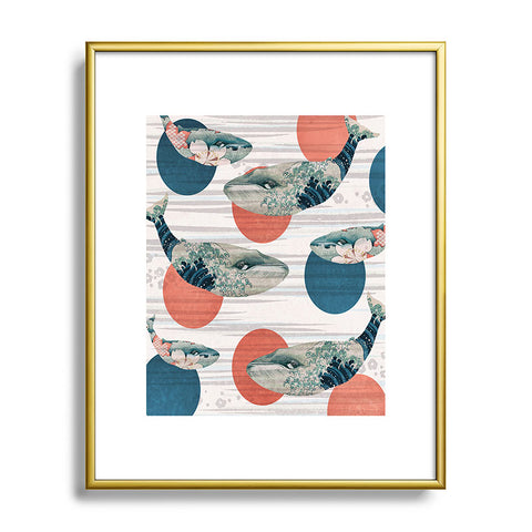 Belle13 Blue Whale Polka Metal Framed Art Print