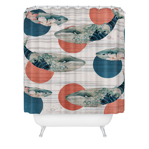 Belle13 Blue Whale Polka Shower Curtain
