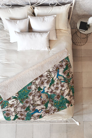 Belle13 Butterflies In My Peacock Garden Fleece Throw Blanket