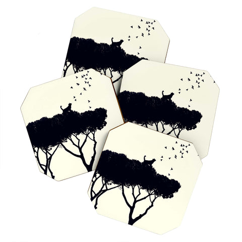 Belle13 Cat and Birds Coaster Set