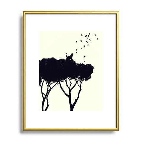 Belle13 Cat and Birds Metal Framed Art Print