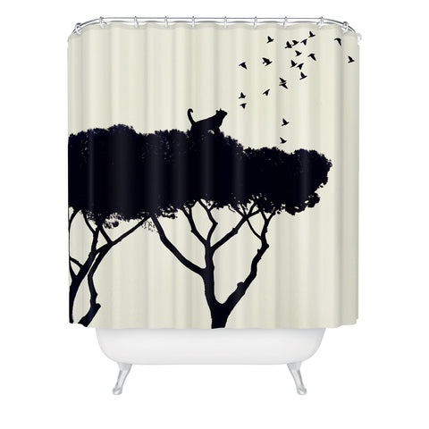 Belle13 Cat and Birds Shower Curtain