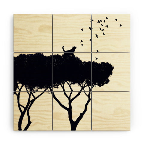 Belle13 Cat and Birds Wood Wall Mural