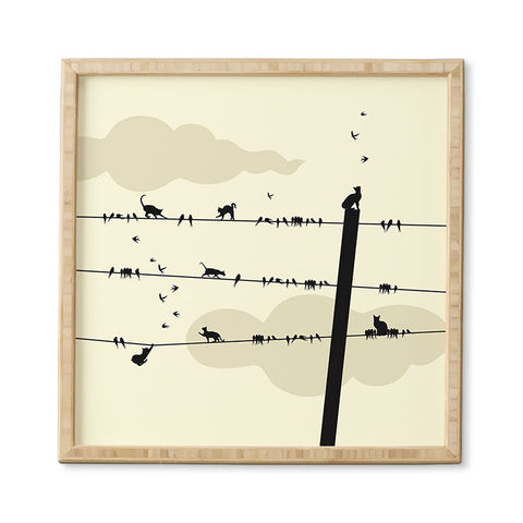 Belle13 Cats And Birds On Wires Framed Wall Art