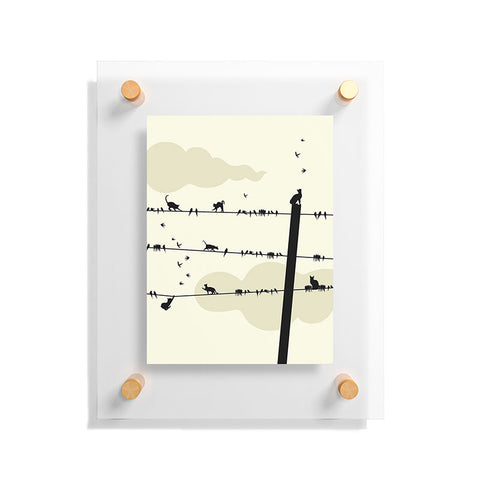 Belle13 Cats And Birds On Wires Floating Acrylic Print