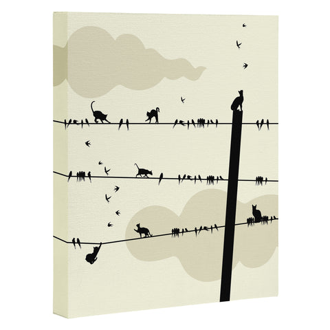 Belle13 Cats And Birds On Wires Art Canvas