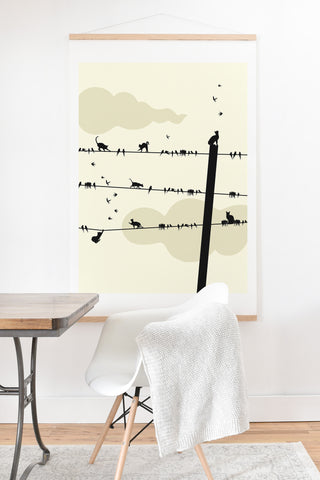 Belle13 Cats And Birds On Wires Art Print And Hanger