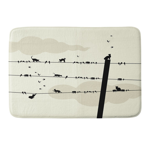 Belle13 Cats And Birds On Wires Memory Foam Bath Mat