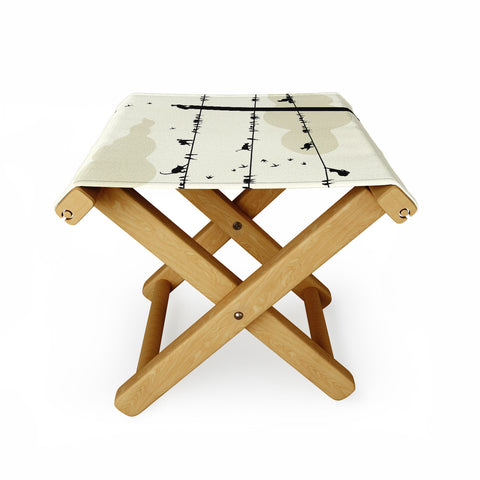 Belle13 Cats And Birds On Wires Folding Stool