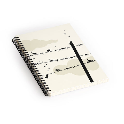 Belle13 Cats And Birds On Wires Spiral Notebook