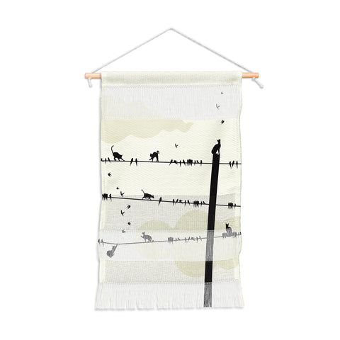 Belle13 Cats And Birds On Wires Wall Hanging Portrait