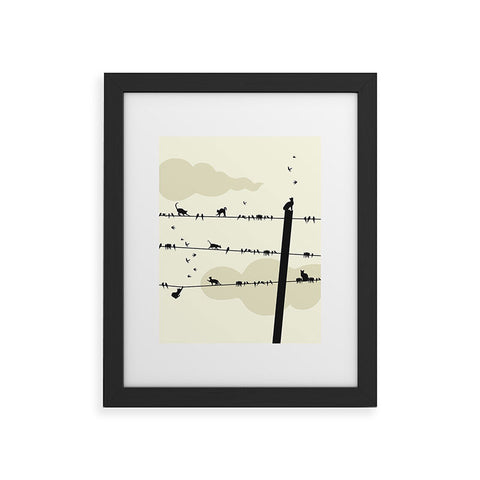 Belle13 Cats And Birds On Wires Framed Art Print