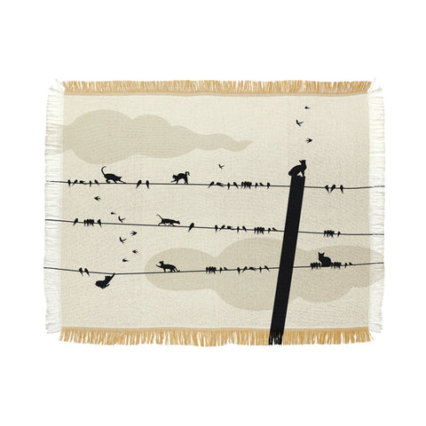 Belle13 Cats And Birds On Wires Throw Blanket