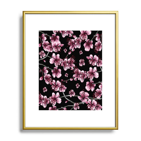 Belle13 Cherry Blossoms On Black Metal Framed Art Print