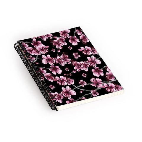 Belle13 Cherry Blossoms On Black Spiral Notebook