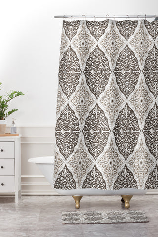 Belle13 Curly Rhombus Neutral Shower Curtain And Mat