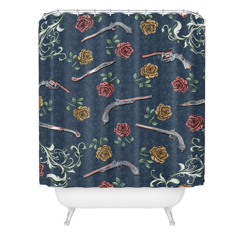 Belle13 Elegant Guns and Roses Shower Curtain