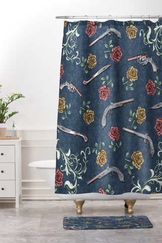 Belle13 Elegant Guns and Roses Shower Curtain And Mat