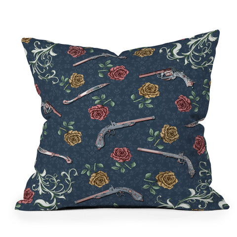 Belle13 Elegant Guns and Roses Throw Pillow