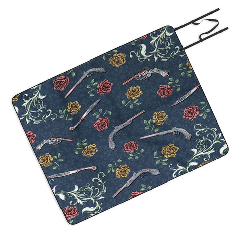 Belle13 Elegant Guns and Roses Picnic Blanket