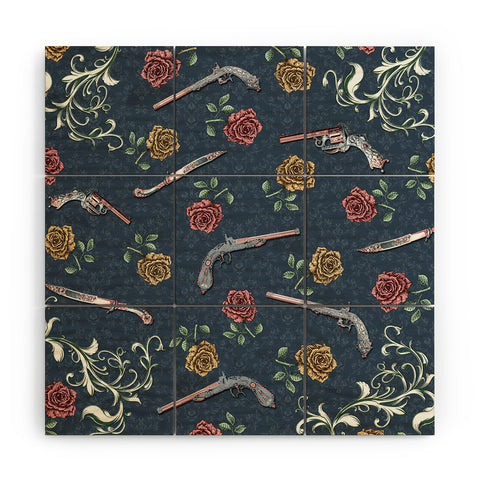 Belle13 Elegant Guns and Roses Wood Wall Mural