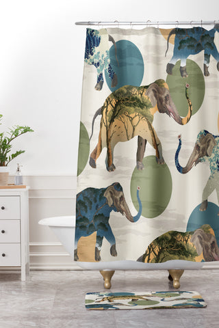Belle13 Elephant Polka Shower Curtain And Mat