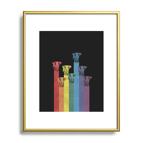 Belle13 Elephants On Rainbow Metal Framed Art Print