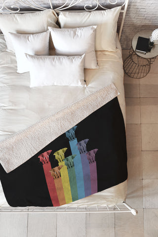 Belle13 Elephants On Rainbow Fleece Throw Blanket