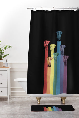 Belle13 Elephants On Rainbow Shower Curtain And Mat