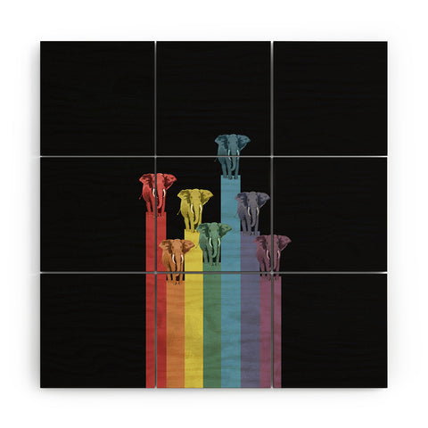 Belle13 Elephants On Rainbow Wood Wall Mural