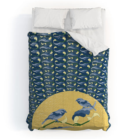 Belle13 Floral Sunrise With Birds Comforter