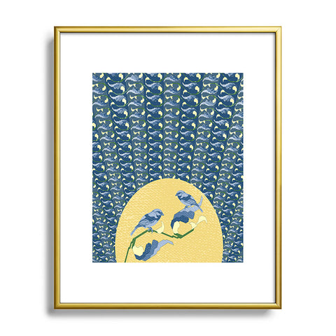 Belle13 Floral Sunrise With Birds Metal Framed Art Print