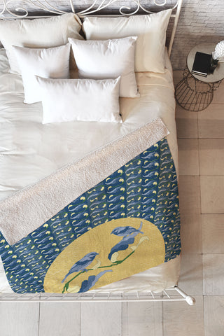 Belle13 Floral Sunrise With Birds Fleece Throw Blanket