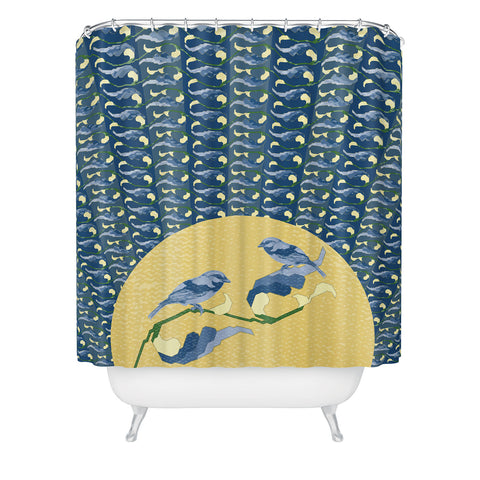 Belle13 Floral Sunrise With Birds Shower Curtain