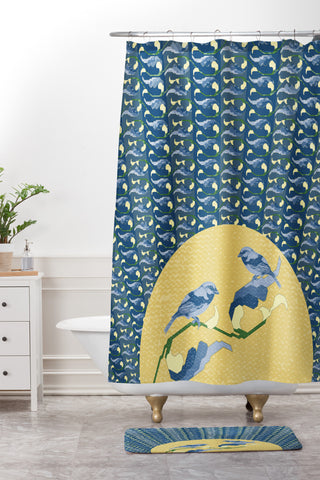 Belle13 Floral Sunrise With Birds Shower Curtain And Mat