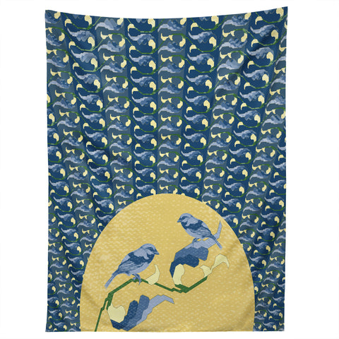 Belle13 Floral Sunrise With Birds Tapestry