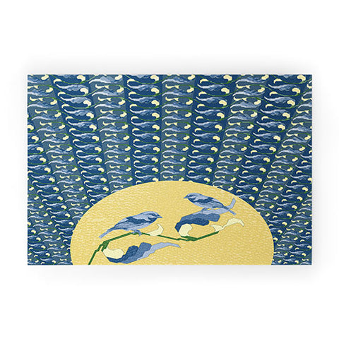 Belle13 Floral Sunrise With Birds Welcome Mat
