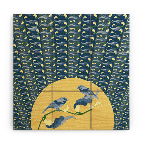 Belle13 Floral Sunrise With Birds Wood Wall Mural